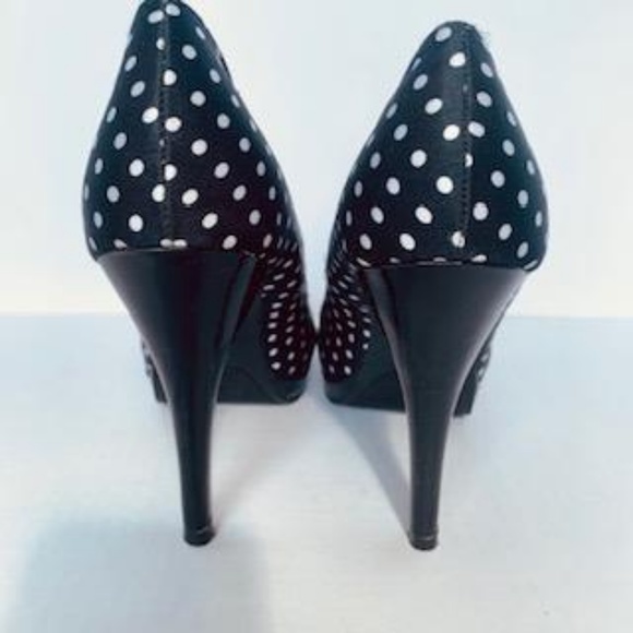 Rampage Black/White Polka Dot Platform Peep Toe - Picture 5 of 8